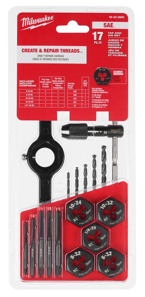 Milwaukee 49-22-5600 Tap and Die Set, 17-Piece, HCS, Black Oxide