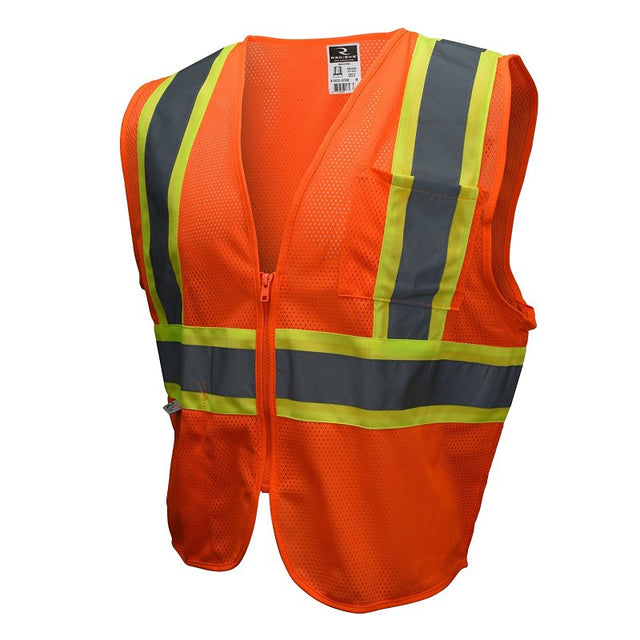 Radwear SV22-2ZOM-XL Economy Safety Vest with Two-Tone Trim, XL, Unisex, Fits to Chest Size: 28 in, Polyester, Zipper