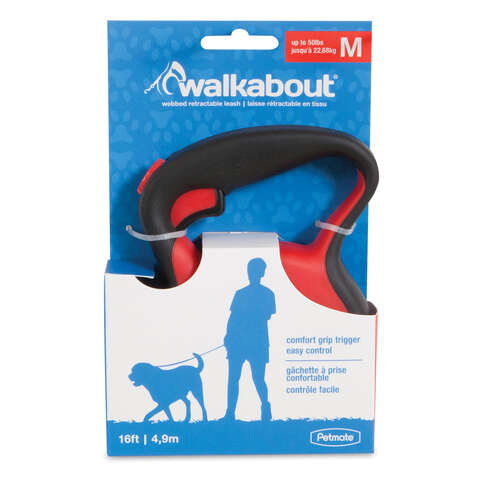 Petmate Walkabout Red Plastic Dog Retractable Leash Medium