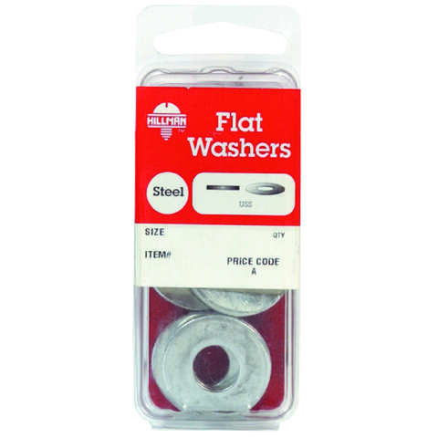 HILLMAN Zinc-Plated Steel 1/4 in. USS Flat Washer 20 pk, Pack of 10