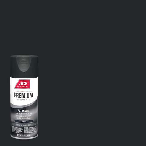 Ace Premium Flat Black Paint + Primer Enamel Spray 12 oz, Pack of 6