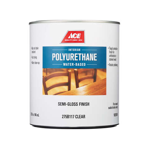 Ace Semi-Gloss Clear Water-Based Polyurethane Wood Finish 1 qt, Pack of 4