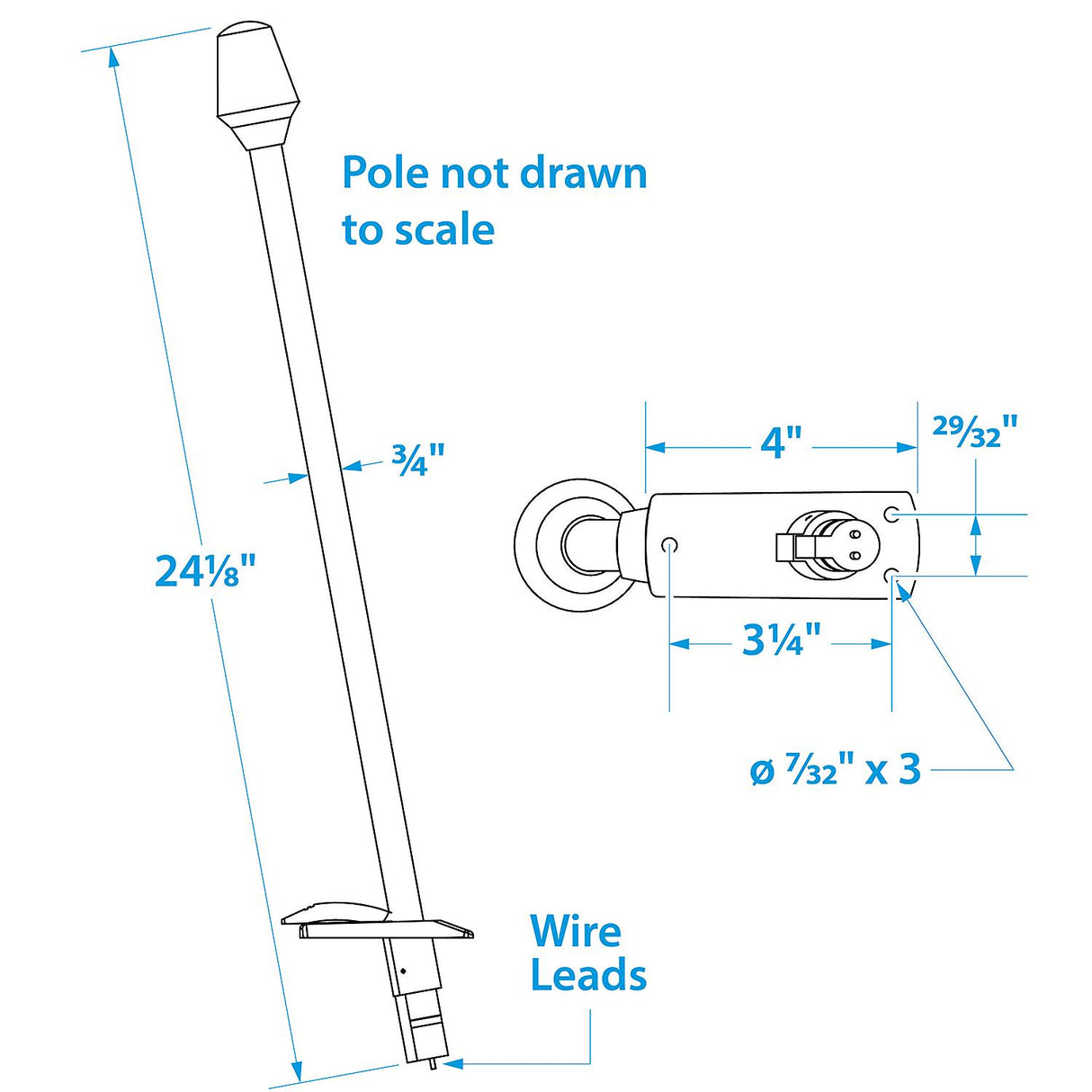 Seachoice 05571 All-Round White Stow-A-Way Light With Base, 24-1/8" High
