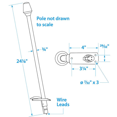 Seachoice 05571 All-Round White Stow-A-Way Light With Base, 24-1/8" High