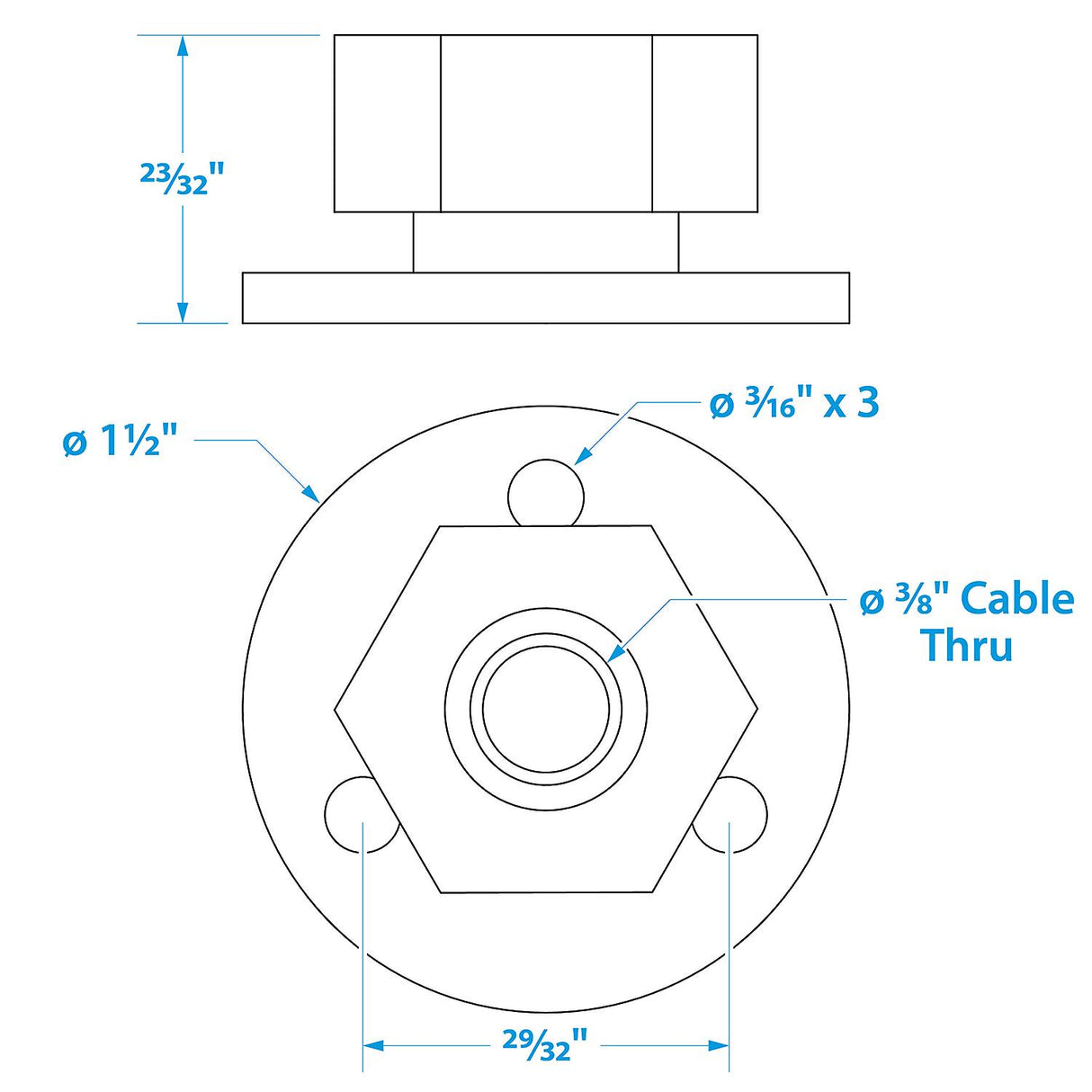 Seachoice 10031 Chrome Plated Brass Cable Outlet - 3/8"