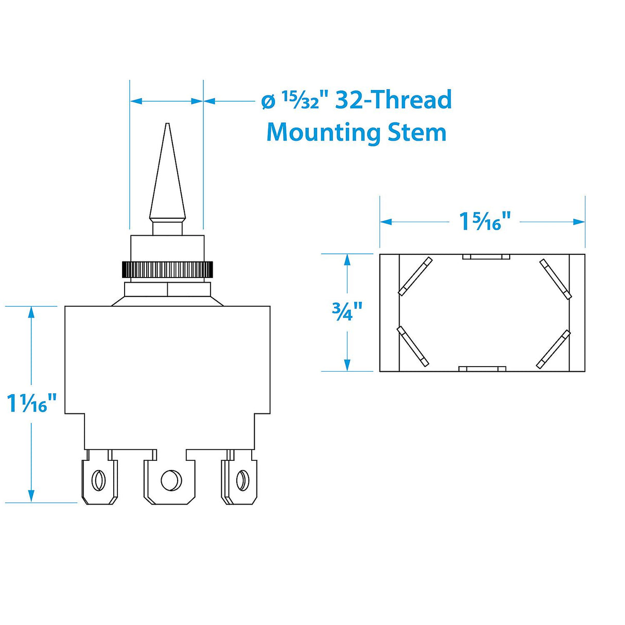 Seachoice 3 Position Toggle Switch, Black Plastic Paddle On/Off/On
