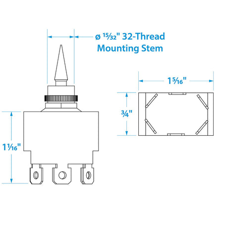 Seachoice 3 Position Toggle Switch, Black Plastic Paddle On/Off/On