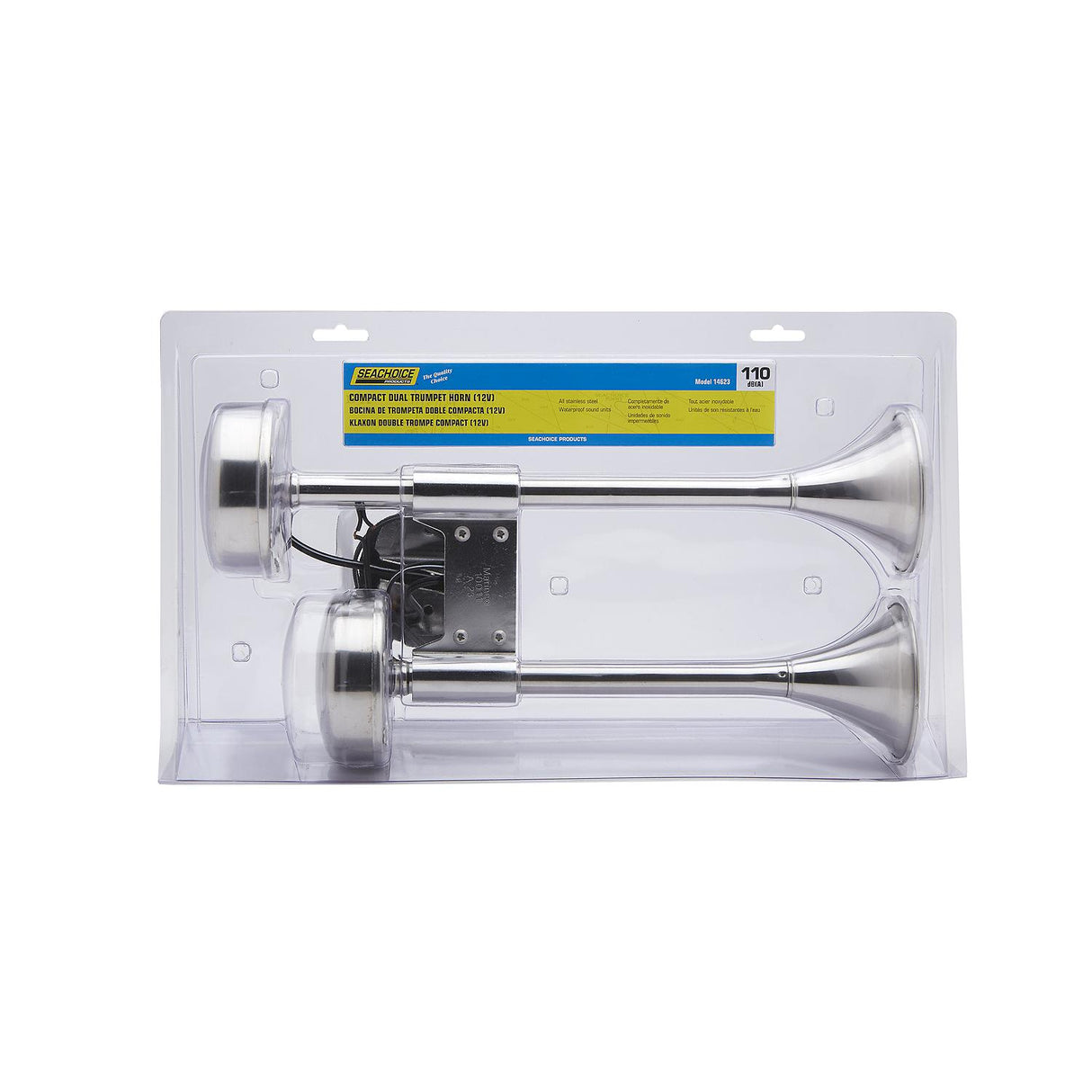 Seachoice 14623 Compact Dual Trumpet Electric Horn 12V Stainless Steel