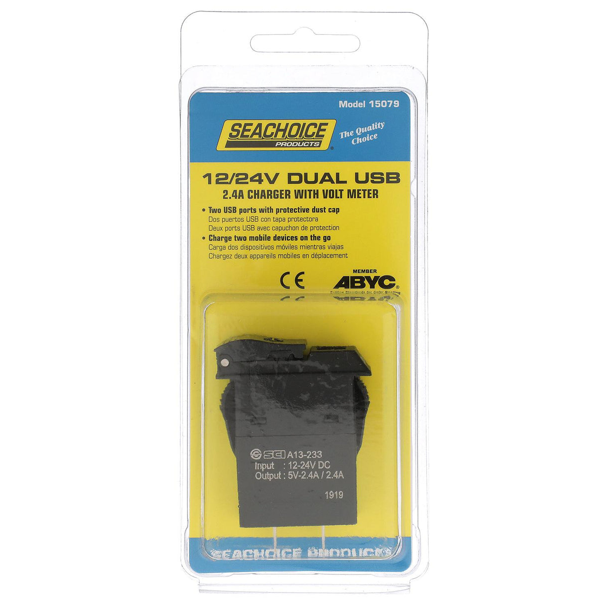 Seachoice 15079 Dual Socket USB with Voltmeter