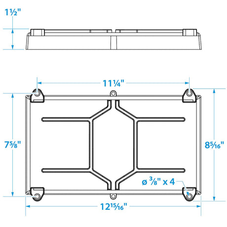 Seachoice 22041 Battery Tray With Stainless Steel Hold Down Rods
