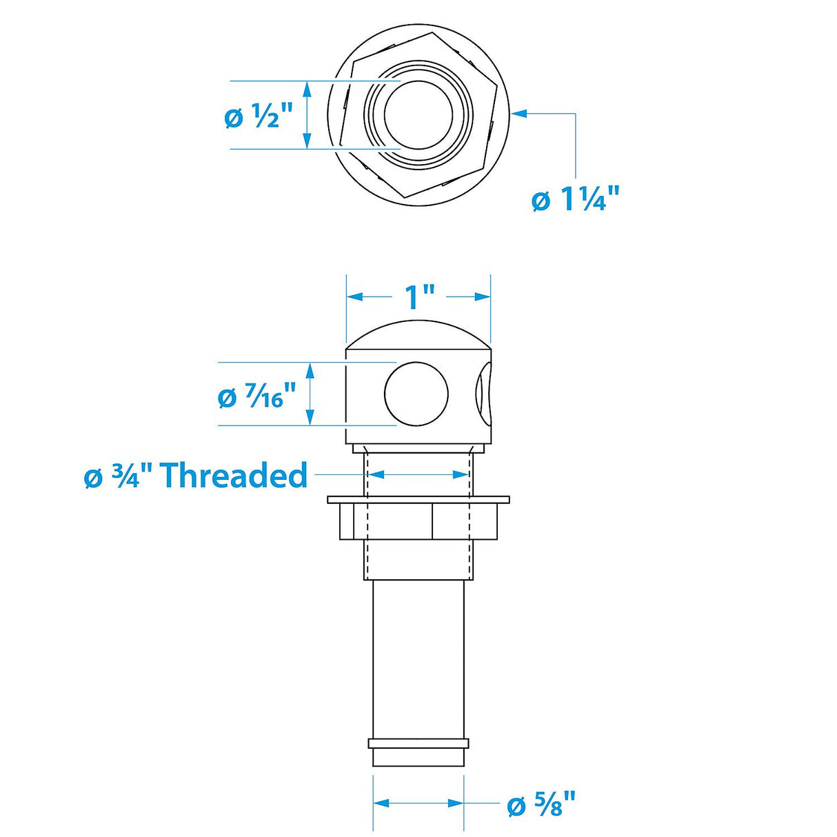 Seachoice Thru-Hull Vent For 9/16" or 5/8" Hose, Chrome Plated