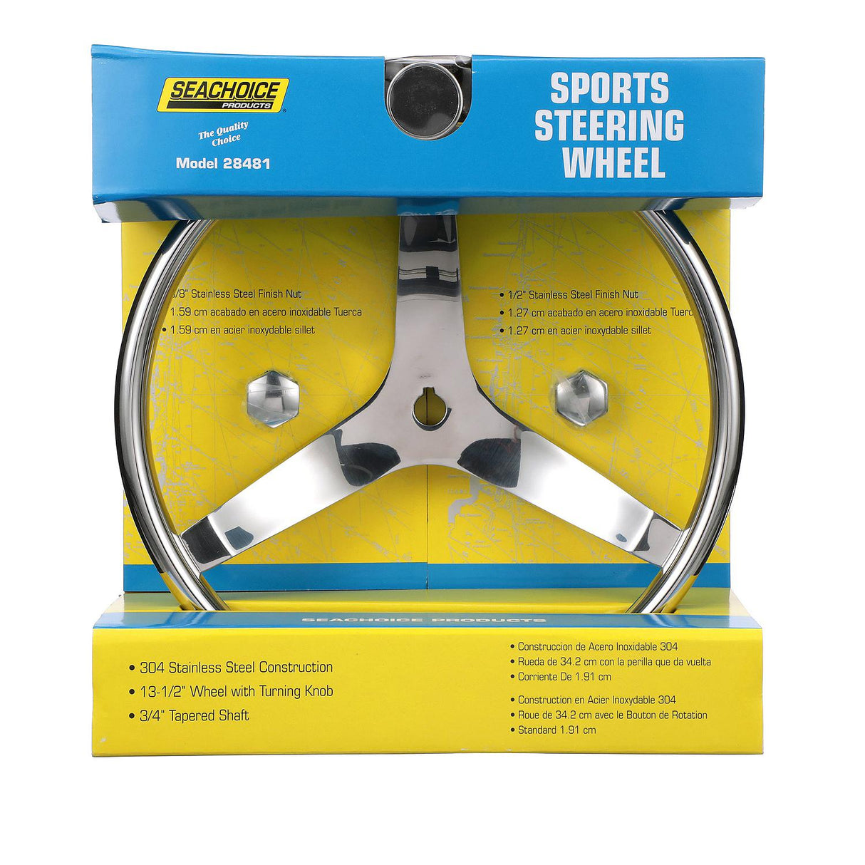 Seachoice Stainless Steel Sports Steering Wheel With Turning Knob