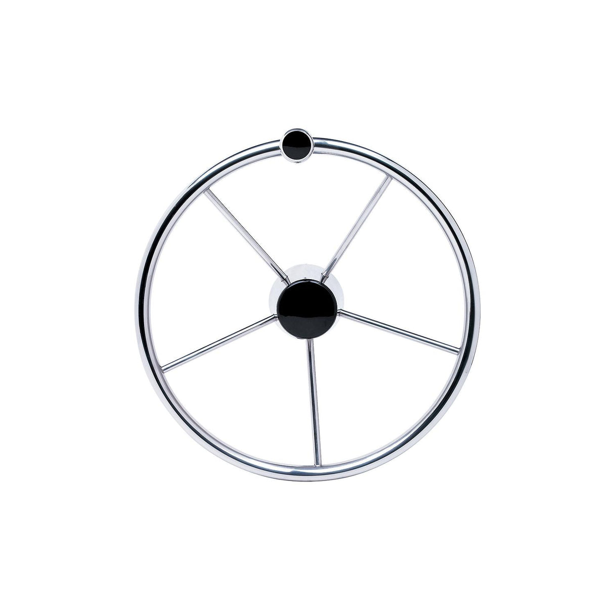 Seachoice 5 Spoke 15" Stainless Steel Destroyer Steering Wheel With Turning Knob & Black Center Cap