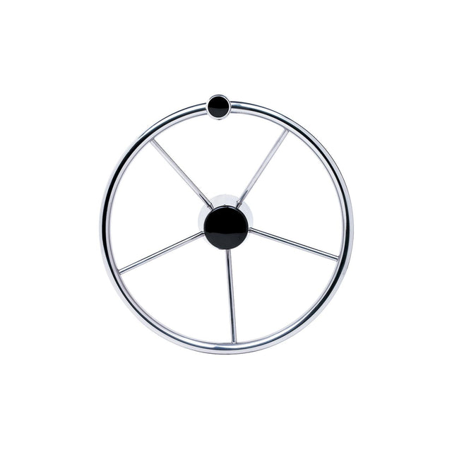 Seachoice 5 Spoke 15" Stainless Steel Destroyer Steering Wheel With Turning Knob & Black Center Cap
