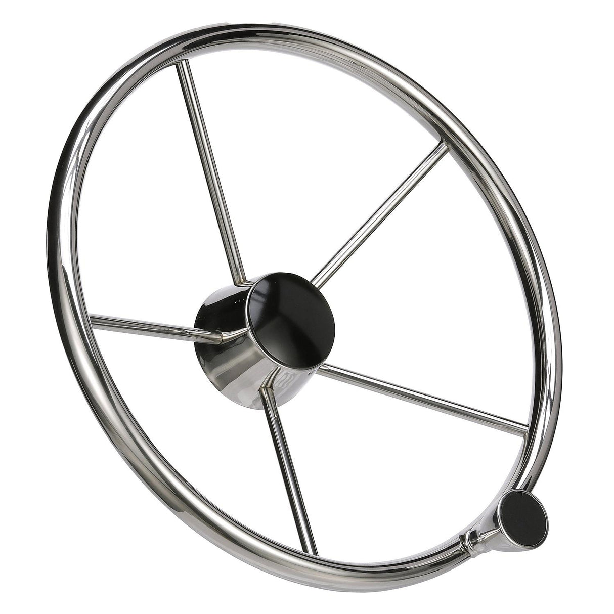 Seachoice 5 Spoke 15" Stainless Steel Destroyer Steering Wheel With Turning Knob & Black Center Cap