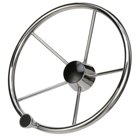 Seachoice 5 Spoke 15" Stainless Steel Destroyer Steering Wheel With Turning Knob & Black Center Cap