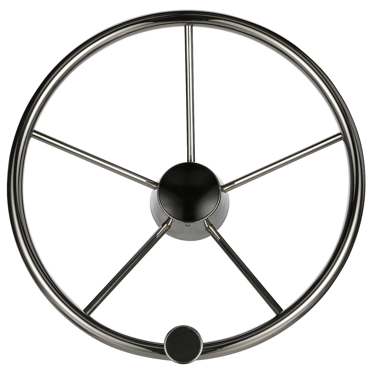 Seachoice 5 Spoke 15" Stainless Steel Destroyer Steering Wheel With Turning Knob & Black Center Cap