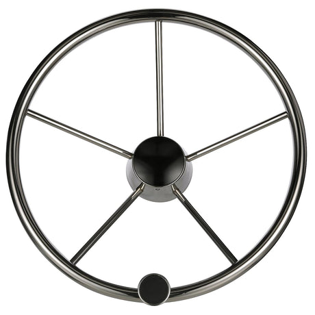 Seachoice 5 Spoke 15" Stainless Steel Destroyer Steering Wheel With Turning Knob & Black Center Cap