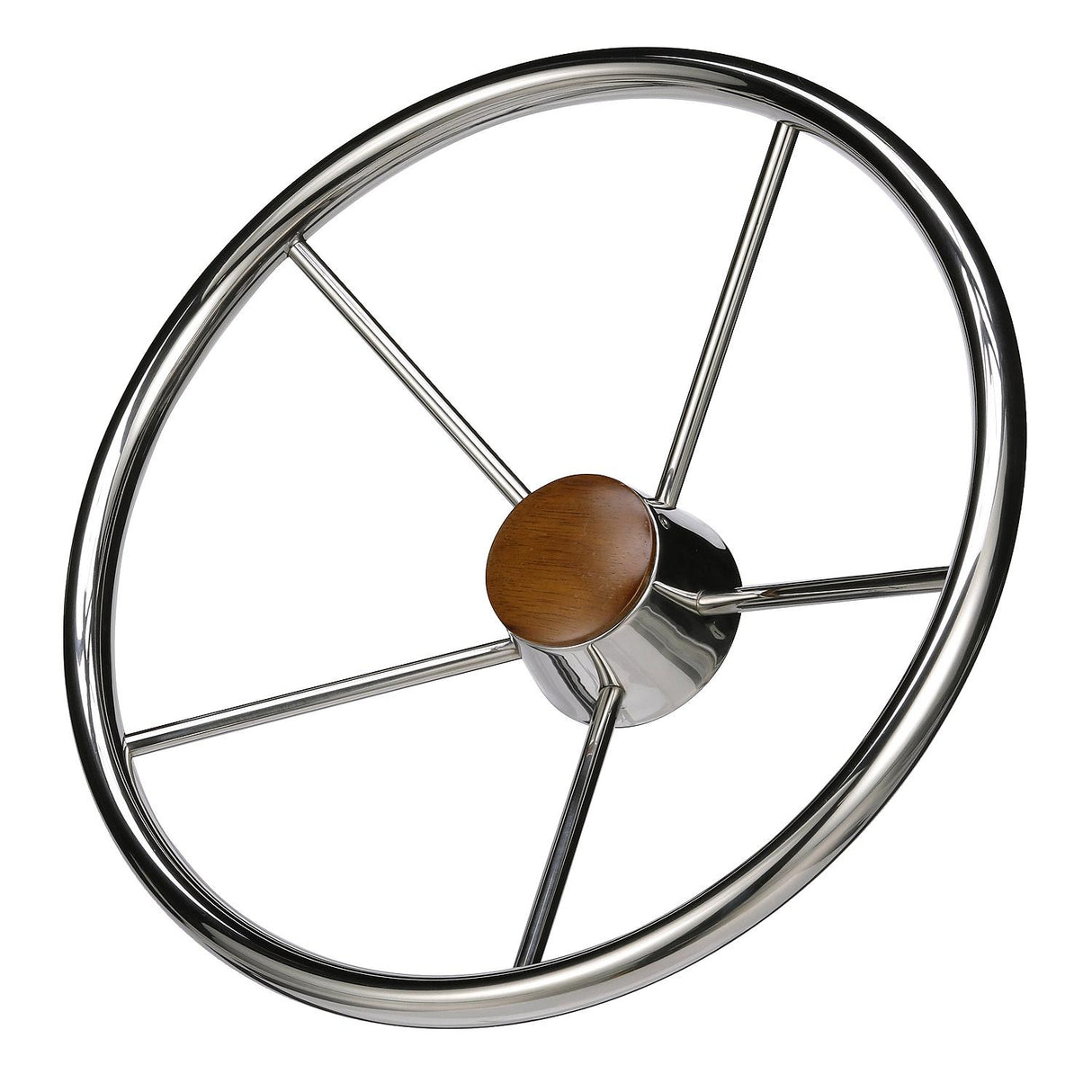 Seachoice 5 Spoke 15" Stainless Steel Destroyer Steering Wheel With Genuine Teak Cap