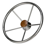 Seachoice 5 Spoke 15" Stainless Steel Destroyer Steering Wheel With Genuine Teak Cap