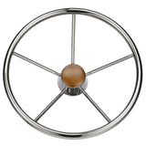 Seachoice 5 Spoke 15" Stainless Steel Destroyer Steering Wheel With Genuine Teak Cap