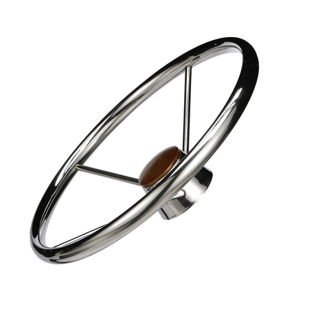 Seachoice 5 Spoke 15" Stainless Steel Destroyer Steering Wheel With Genuine Teak Cap