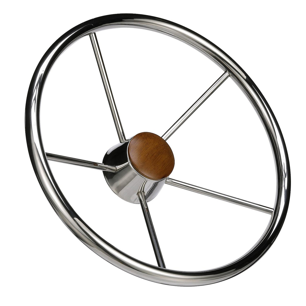 Seachoice 5 Spoke 15" Stainless Steel Destroyer Steering Wheel With Genuine Teak Cap