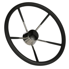 Seachoice 5 Spoke 15" Stainless Steel Destroyer Steering Wheel With Permanent Foam Grip & Black Center Cap