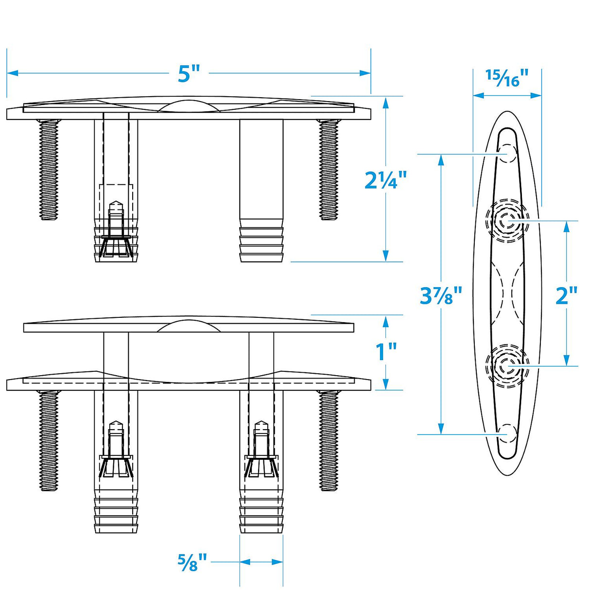Seachoice Stainless Steel Pull Up Cleat With Studs