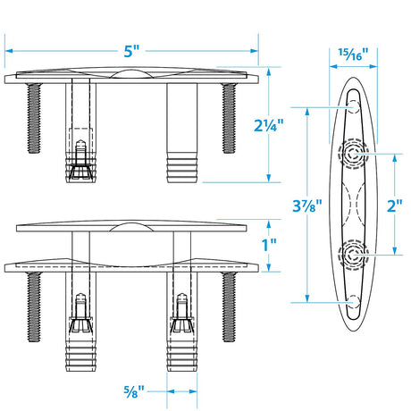 Seachoice Stainless Steel Pull Up Cleat With Studs