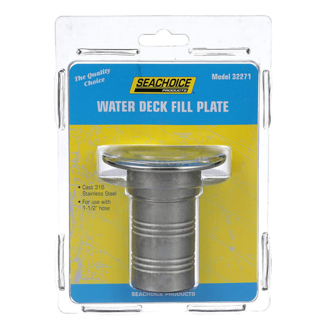 Seachoice Stainless Steel Deck Fill With Cap (Chain Tether) For 1-1/2" Hose
