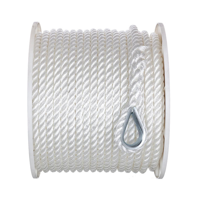 Seachoice 40751 3-Strand Twisted Nylon Anchor Line - White, 1/2″ x 200'