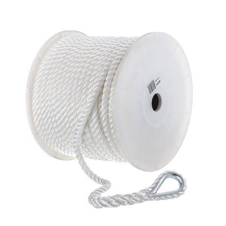 Seachoice 40751 3-Strand Twisted Nylon Anchor Line - White, 1/2" x 200'