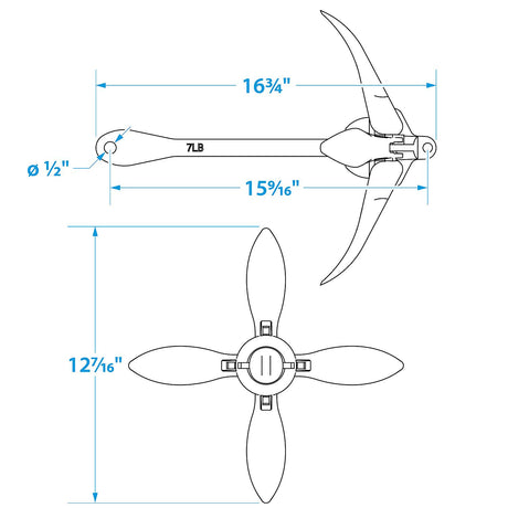 Seachoice 41020 Galvanized Folding Grapnel Anchor, 7 lbs.