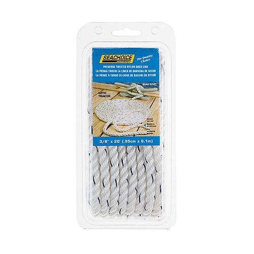 Seachoice Premium 3 Strand Twisted Nylon Dock Line - White With Blue Tracer