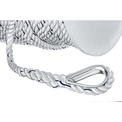 Premium 3-Strand Twisted Nylon Anchor LineWhite With Blue Tracer, 1/2" x 250'