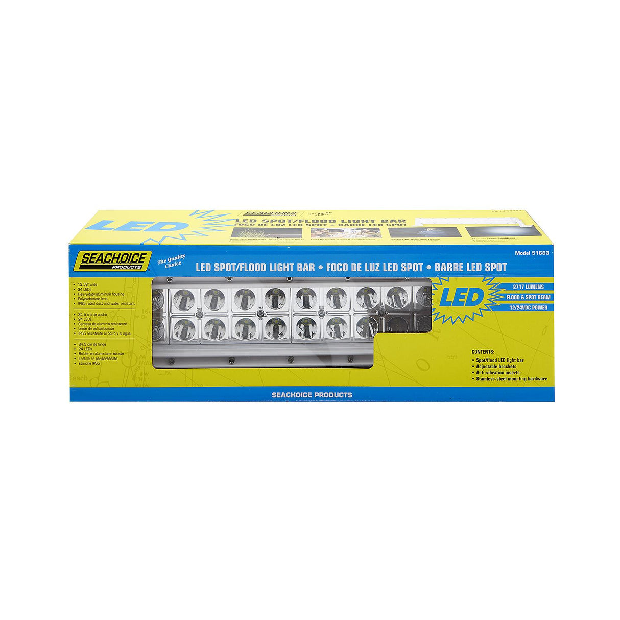 Seachoice 51683 LED Spot/Flood Light Bar, White Housing 24 LEDs, 13.6", 12/24V