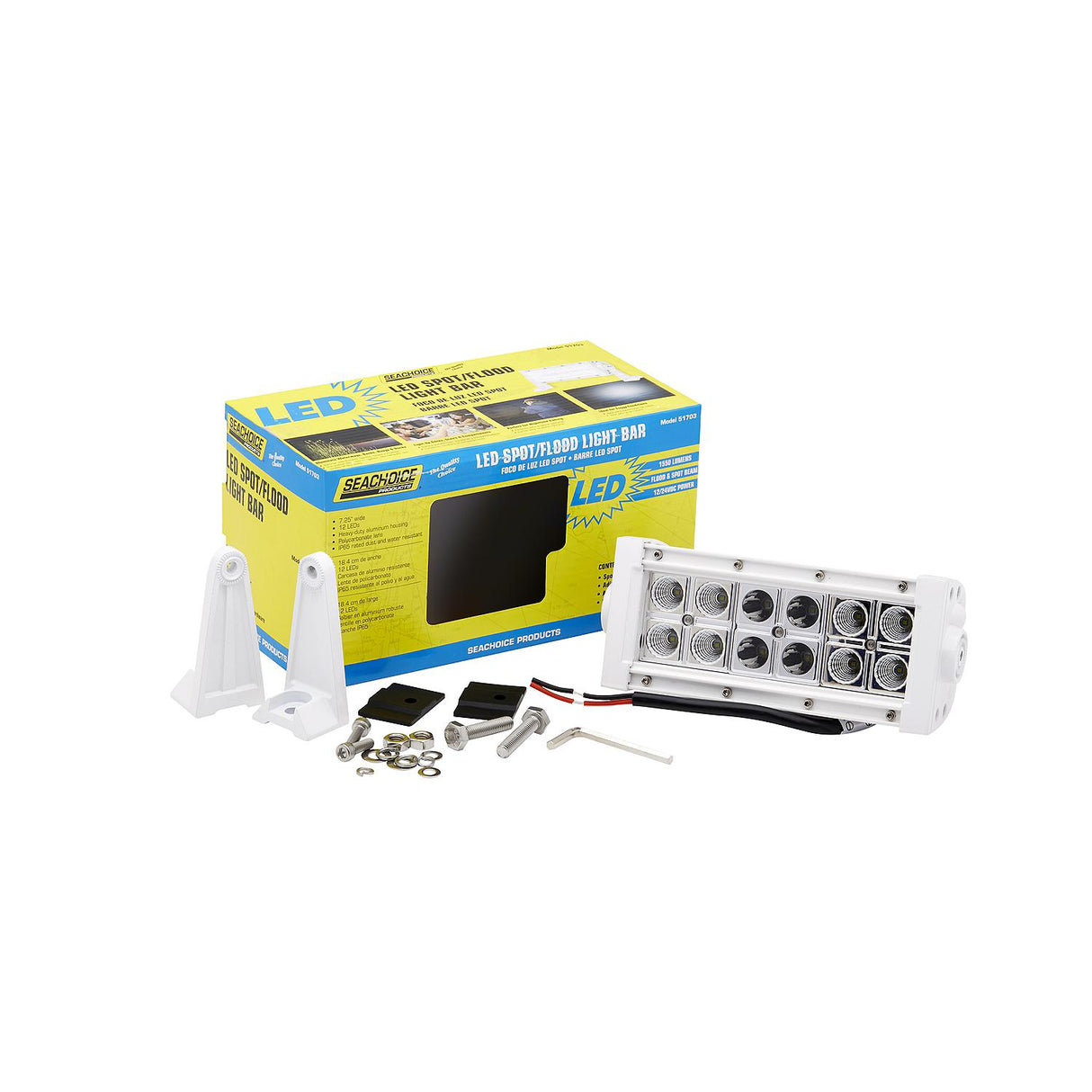 Seachoice 51703 LED Spot/Flood Light Bar, White Housing, 12 LEDs, 7.25", 12/24V