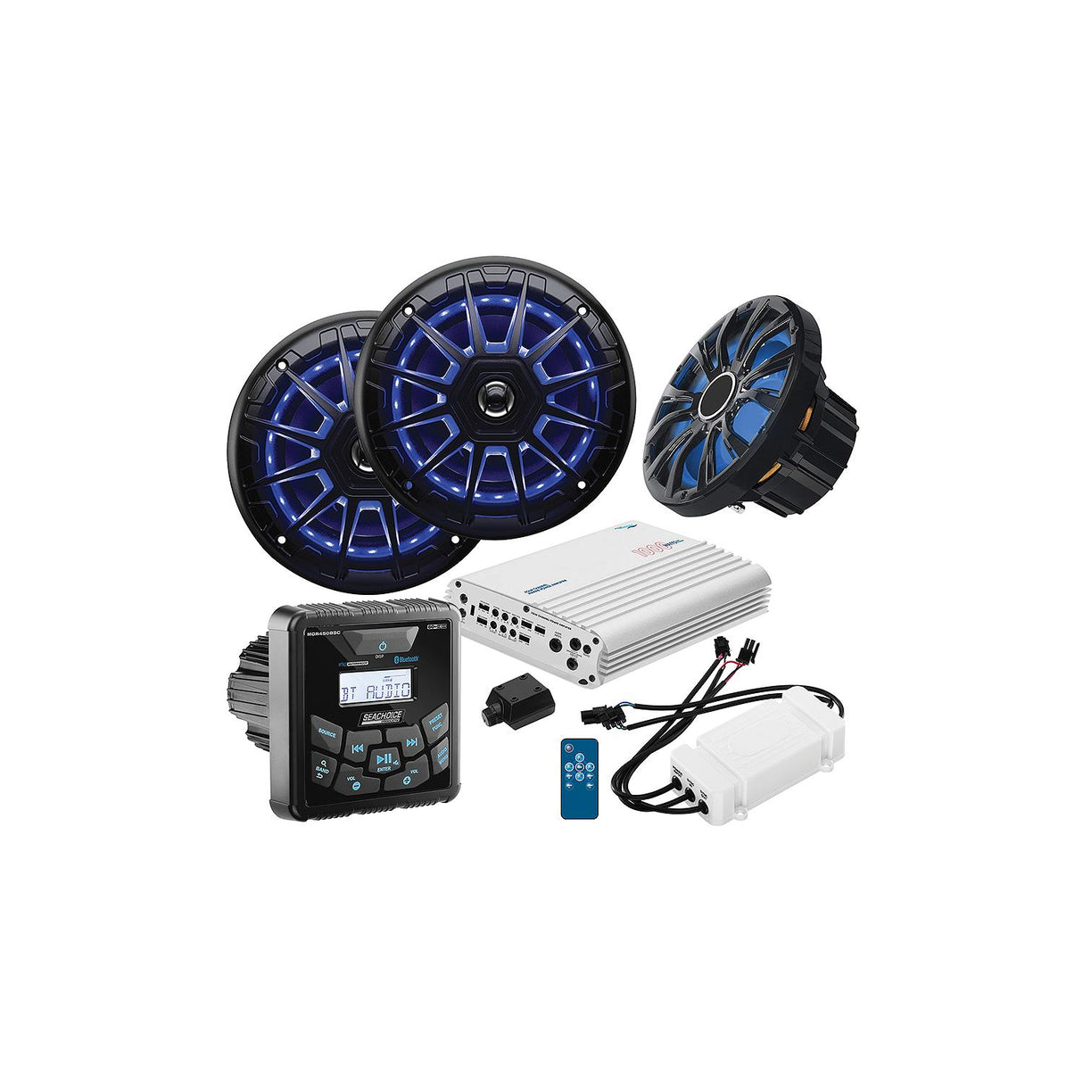 Seachoice 72123 In-Dash Audio Package Square Gauge, Black Speakers (1pr.)