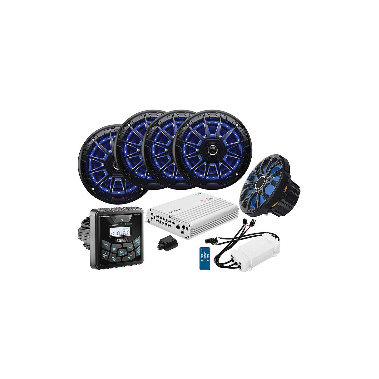 Seachoice 72124 In-Dash Audio Package Square Round Gauge, Black Speakers (2pr.)