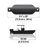 Seachoice 79051 Twin Eye Ribbed Fender, Black, 5.5 x 20"