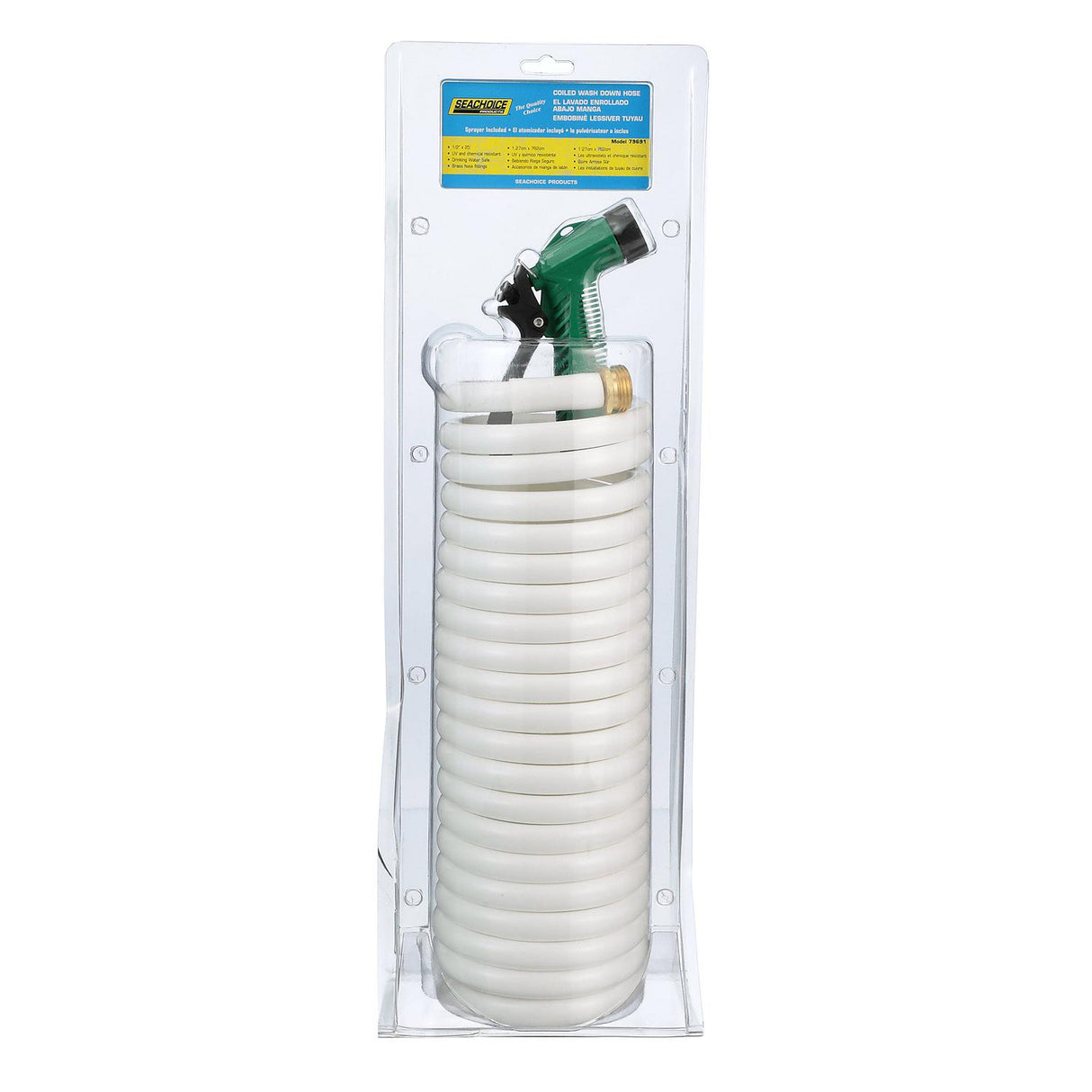 Seachoice 25' White Poly Coiled Washdown Hose With Sprayer