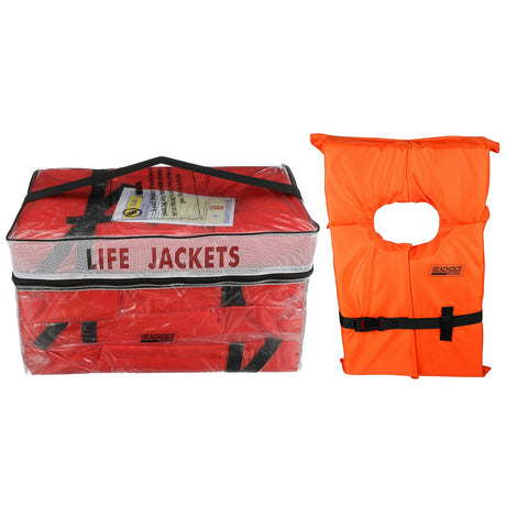 Seachoice 85510 Adult Universal Type II USCGA Life Vests w/Bag, Orange, 4-Pack