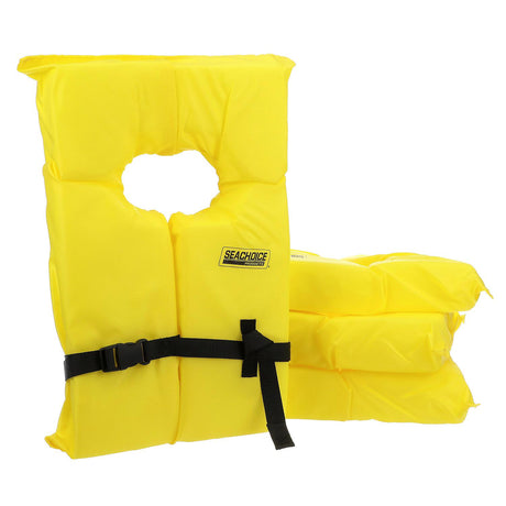 Seachoice 86010 Adult Universal Type II USCGA Life Vests w/Bag, Yellow, 4-Pack