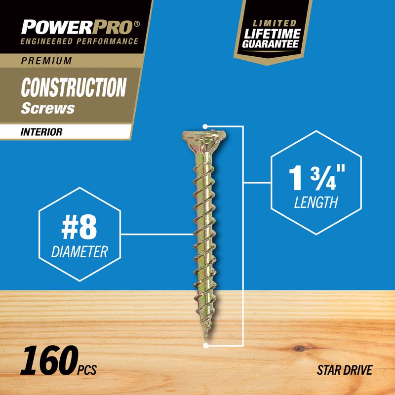 HILLMAN Power Pro No. 8 X 1-3/4 in. L Star Yellow Zinc Coarse Wood Screws 160 pk