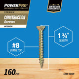 HILLMAN Power Pro No. 8 X 1-3/4 in. L Star Yellow Zinc Coarse Wood Screws 160 pk
