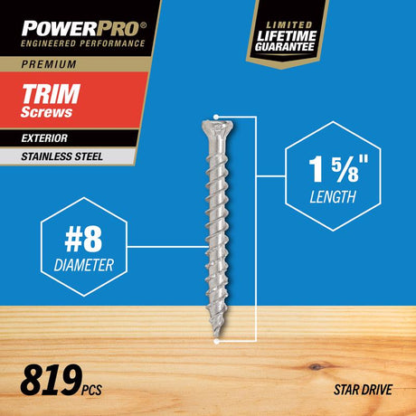 HILLMAN Power Pro No. 8 X 1-5/8 in. L Star Bronze Ceramic Coarse Trim Screws 819 pk
