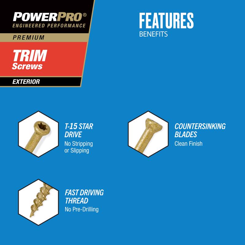 HILLMAN Power Pro No. 8 X 1-5/8 in. L Star Bronze Ceramic Coarse Screws 829 pk