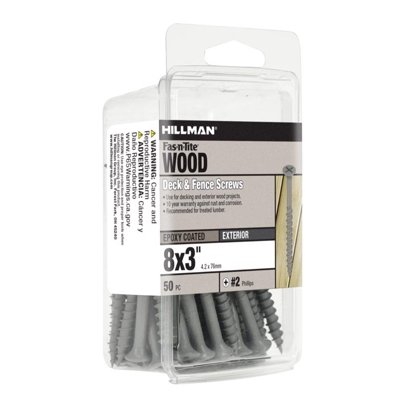 HILLMAN Fas-N-Tite No. 8 Ga. X 3 in. L Gray Phillips Bugle Head Deck Screws 50 pk