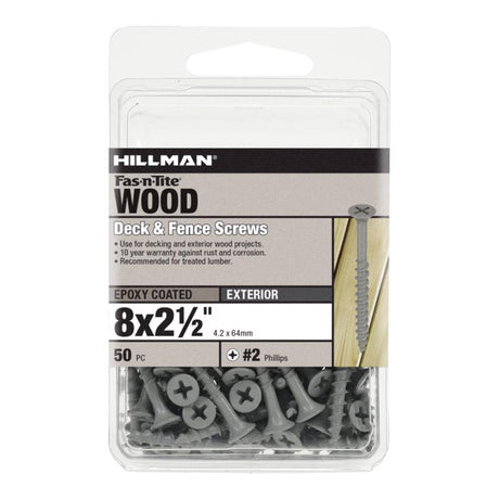 HILLMAN Fas-N-Tite No. 8 Ga. X 2-1/2 in. L Gray Phillips Bugle Head Deck Screws 50 pk